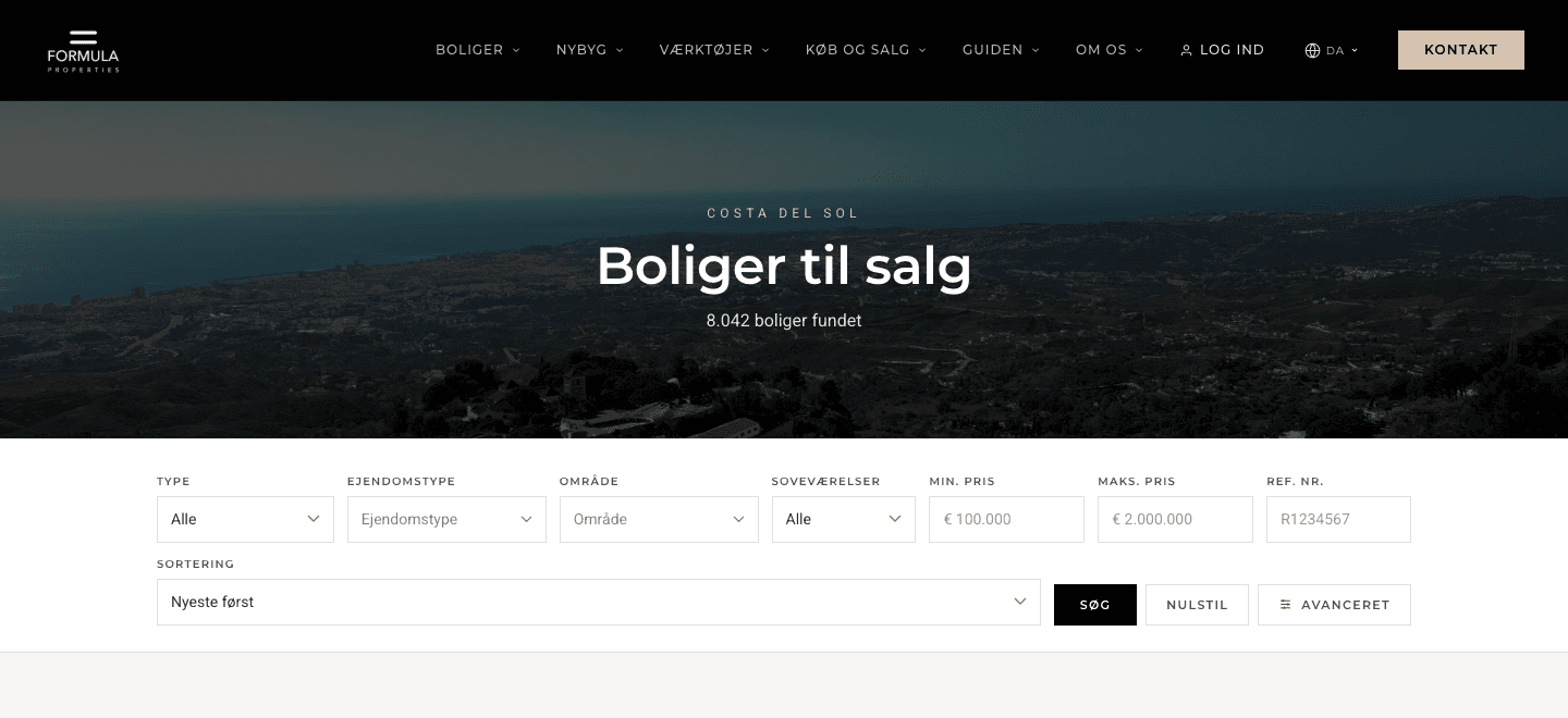 Property search with live listings and filters