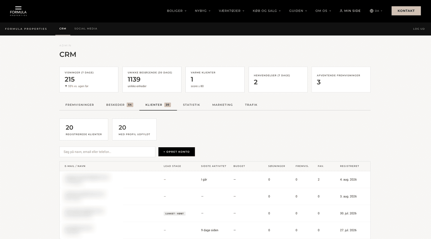 The custom CRM behind Formula Properties, client data anonymised